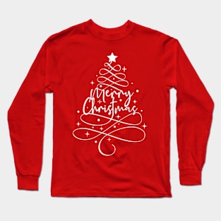 Merry Christmas Sparkling Tree- White Long Sleeve T-Shirt